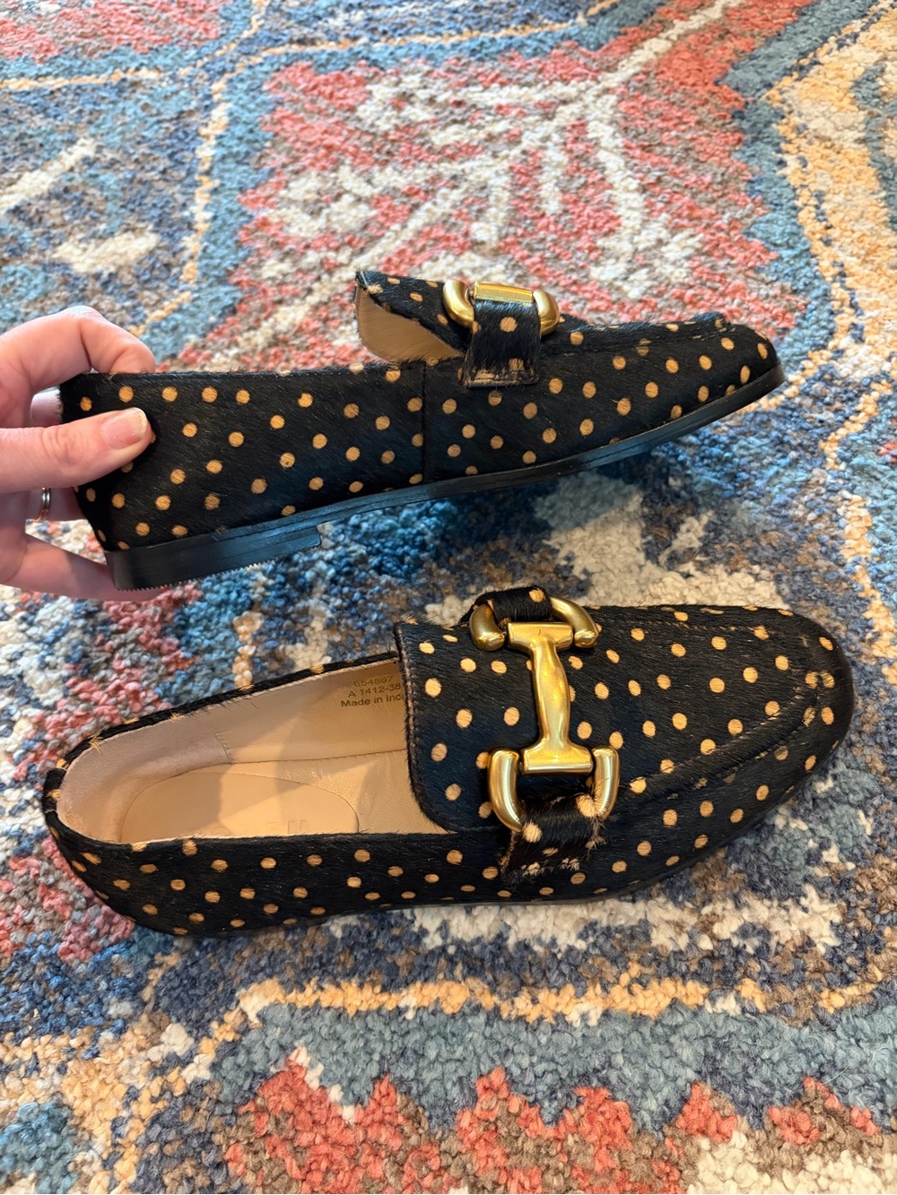 Like New! Boden Black Gold Buckle Calf Hair Snaffle Loafers sz 7 US/ 38 EU - Picture 4 of 8